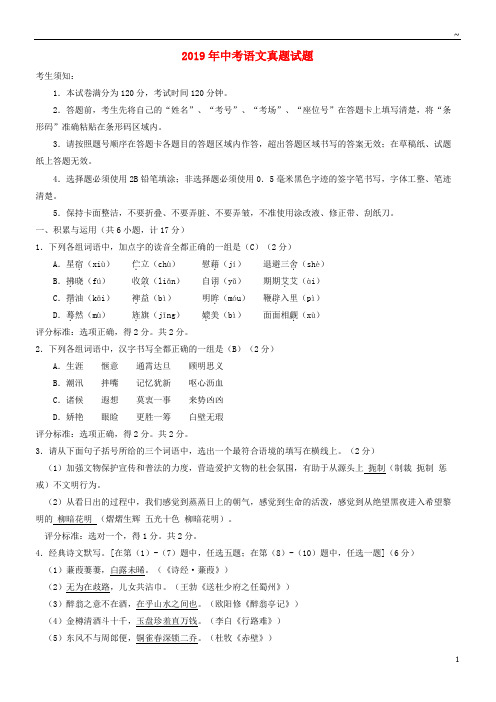 2019年中考语文真题试题(含答案) 新版 新人教 版