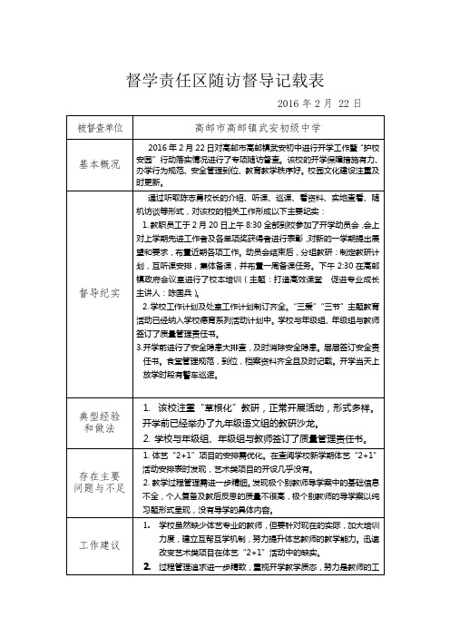 督学责任区随访督导记载表
