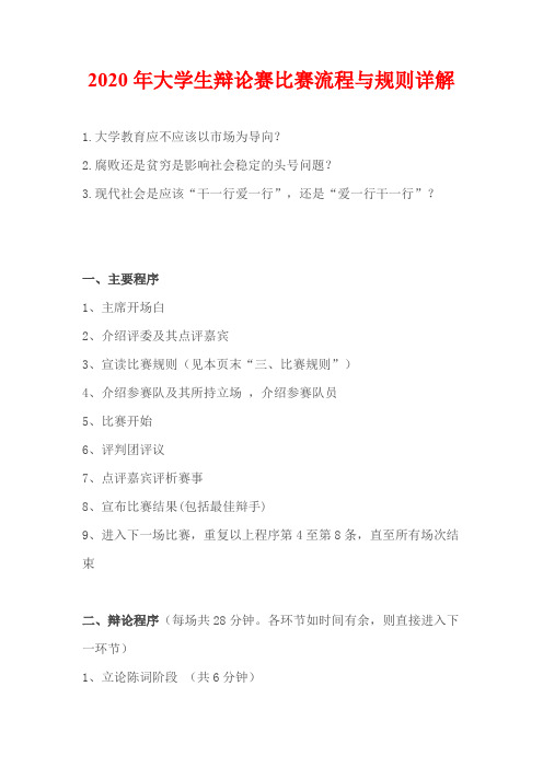2020年大学生辩论赛比赛流程与规则详解