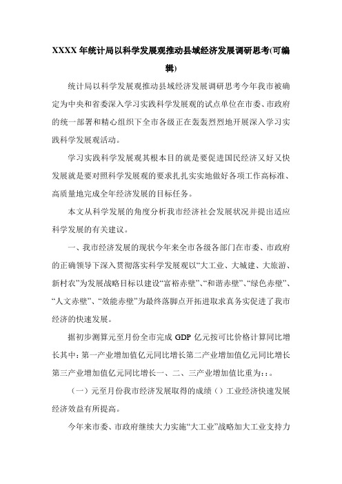 XXXX年统计局以科学发展观推动县域经济发展调研思考(可编辑).doc