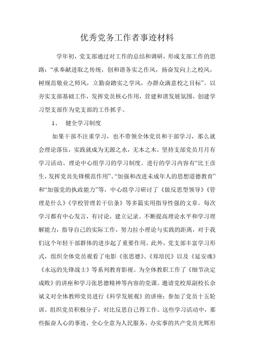 中学党支部工作总结