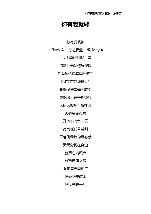 《你有我就够》歌词 张伟文