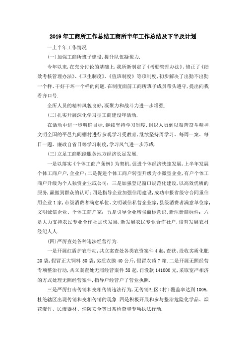 2019年工商所工作总结 工商所半年工作总结及下半及计划 精品