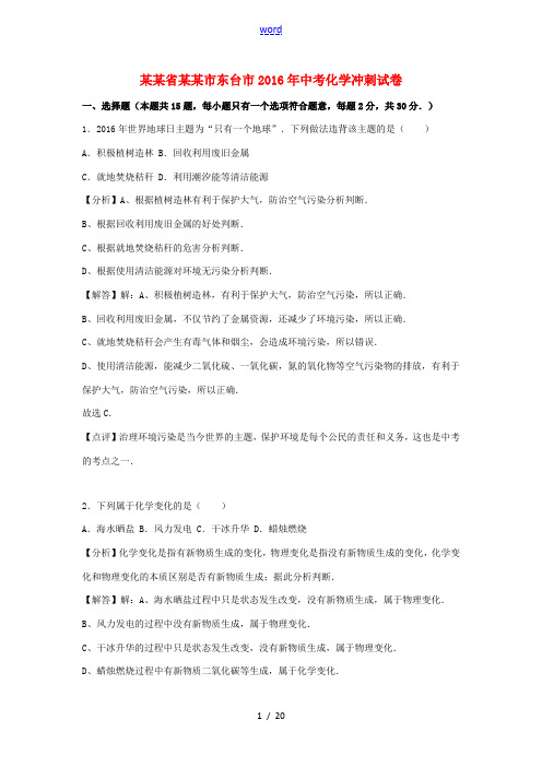江苏省盐城市东台市中考化学冲刺试卷(含解析)-人教版初中九年级全册化学试题