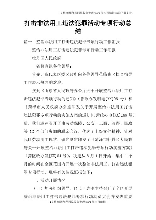 打击非法用工违法犯罪活动专项行动总结doc