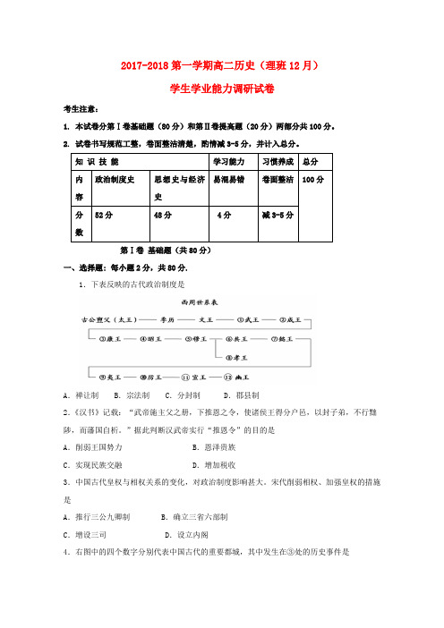 【精选】高二历史12月学生学业能力调研考试试题理