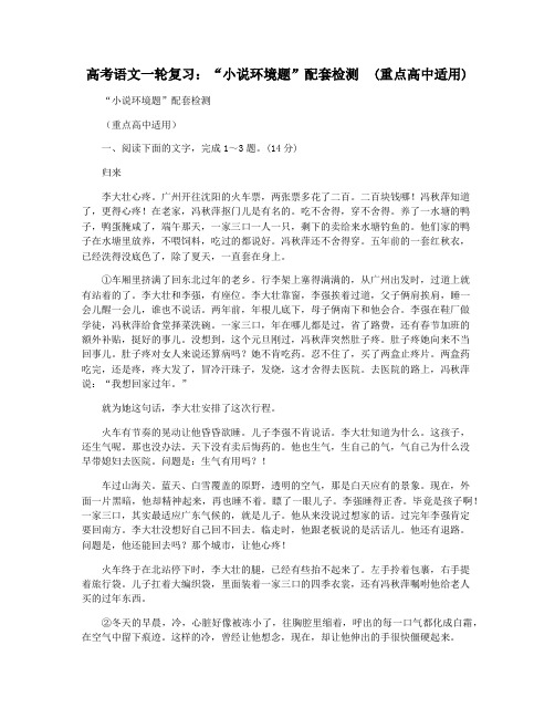 高考语文一轮复习：“小说环境题”配套检测  (重点高中适用)