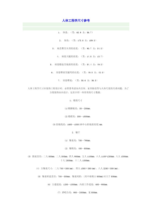 人体工程学尺寸参考