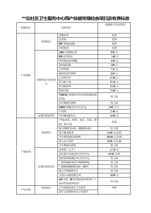 围产保健常规检查项目及收费标准