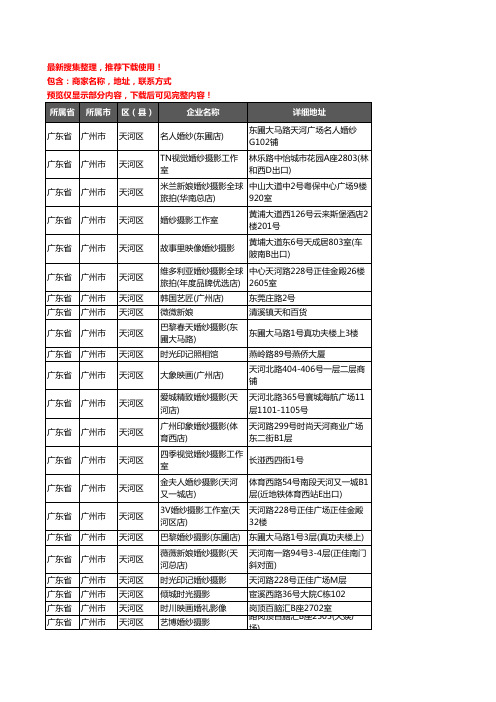 新版广东省广州市天河区婚纱摄影企业公司商家户名录单联系方式地址大全57家