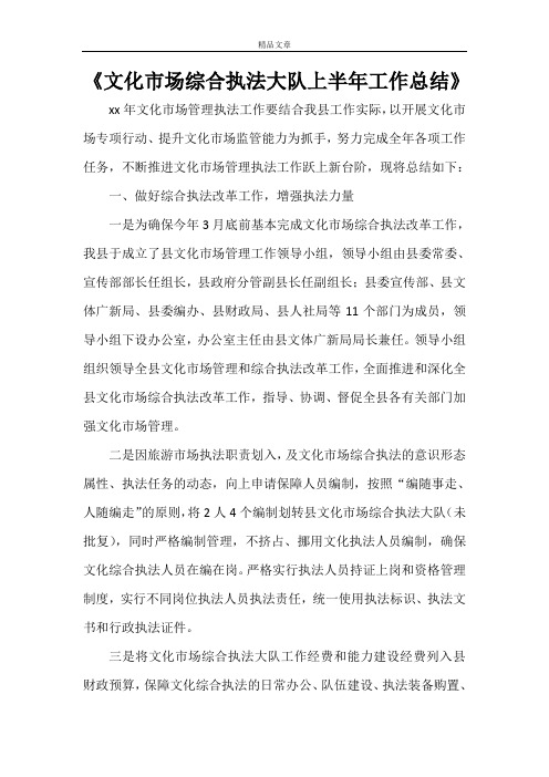 《文化市场综合执法大队上半年工作总结》