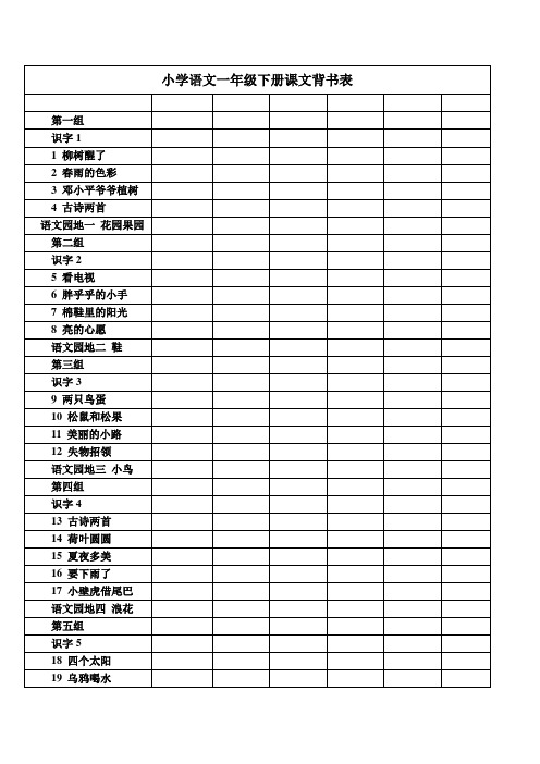 语文一年级下册背书表