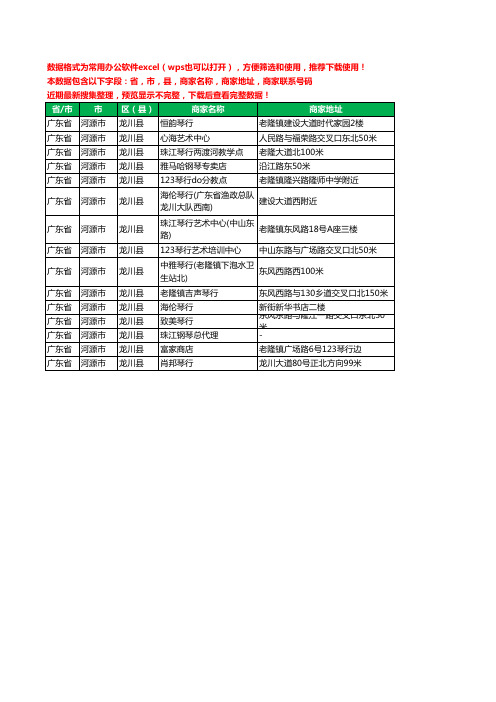 2020新版广东省河源市龙川县琴行工商企业公司商家名录名单联系电话号码地址大全15家