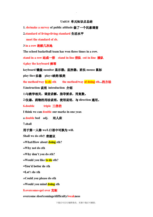 人教版英语九年级全册期末Unit14 单元知识点总结