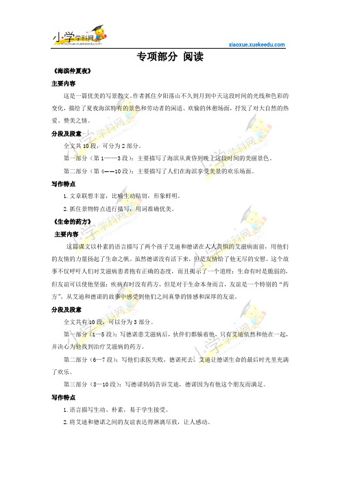 五年级下册语文【教材梳理】专项部分-阅读-西师大版【小学学科网】