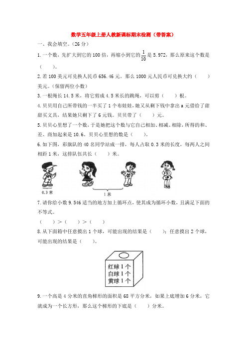 【数学】数学五年级上册人教新课标期末检测(带答案)
