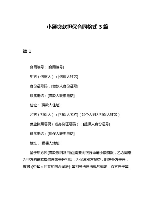 小额贷款担保合同格式3篇