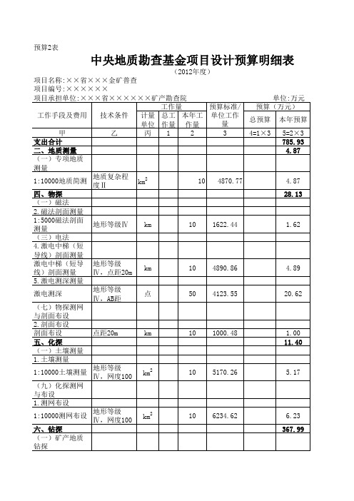 中央地质勘查基金预算表