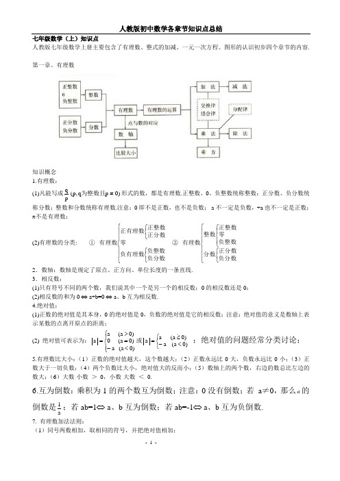 初中数学各章节知识点总结(人民教育出版社)