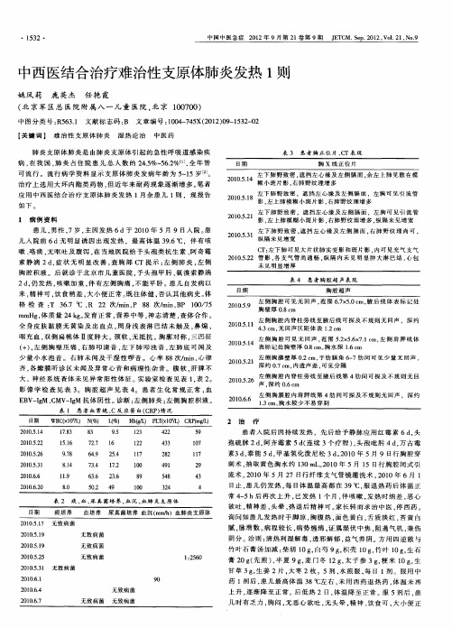 中西医结合治疗难治性支原体肺炎发热1则