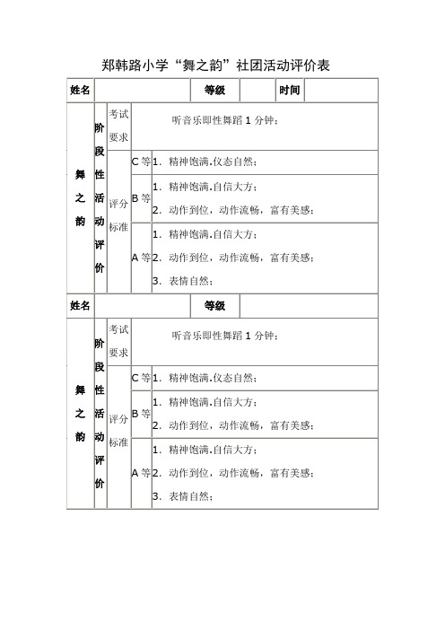 舞蹈社团阶段性评分表