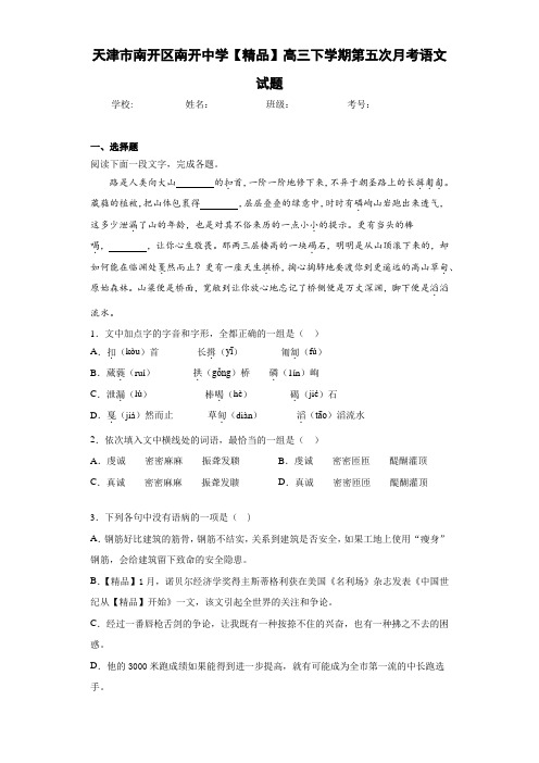 高三下学期第五次月考语文试题(含答案解析)