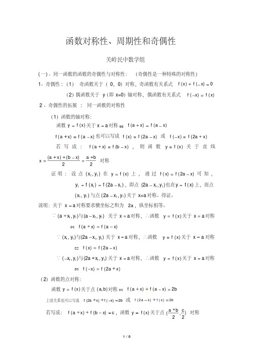 函数对称性周期性和奇偶性规律总结