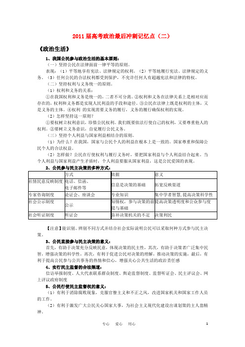 2011届高考政治 最后冲刺记忆点2素材 新人教版必修2