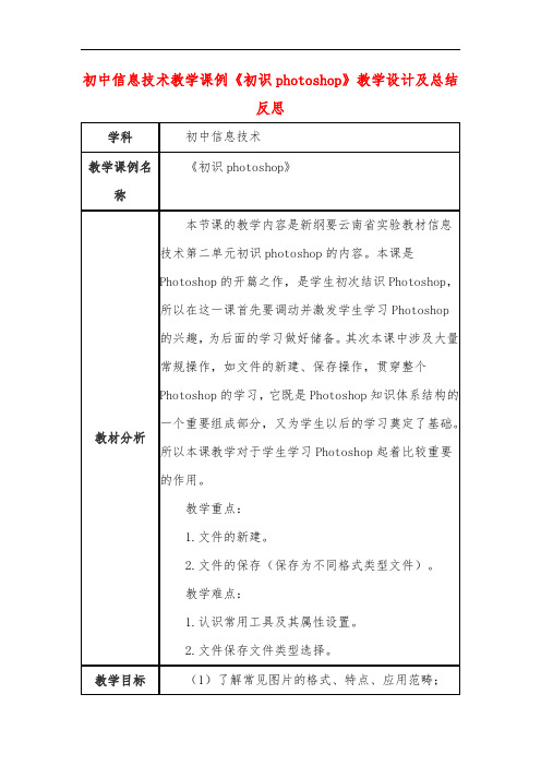 初中信息技术教学课例《初识photoshop》教学设计及总结反思