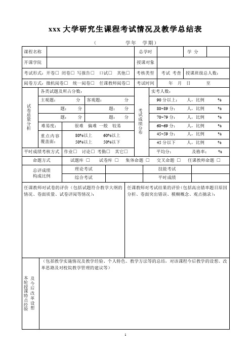 研究生课程考试情况及教学总结表