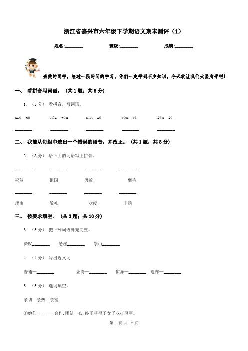 浙江省嘉兴市六年级下学期语文期末测评(1)