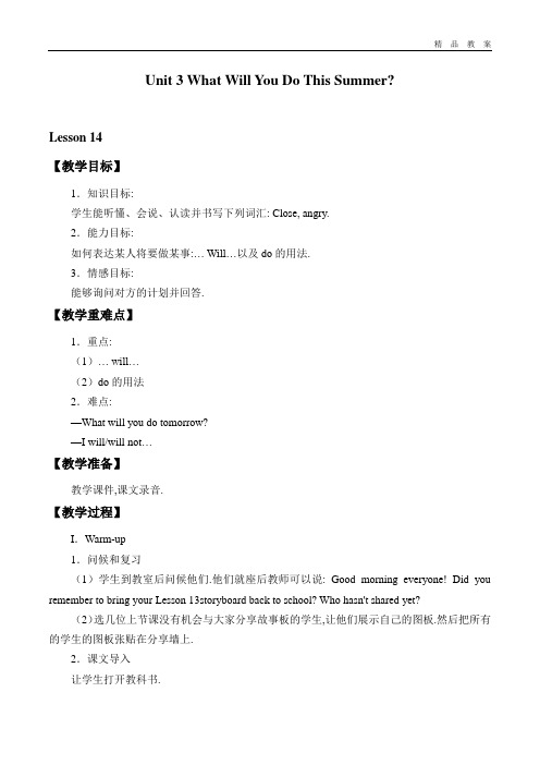 冀教版三年级起点小学六年级英语下册教案Unit 3 What Will You Do This Summer_教案2