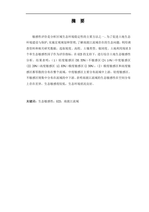 海南南渡江流域土地生态敏感性评价
