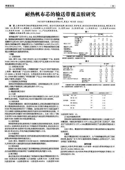 耐热帆布芯的输送带覆盖胶研究