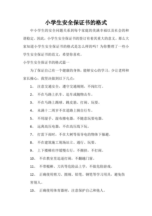  小学生安全保证书的格式