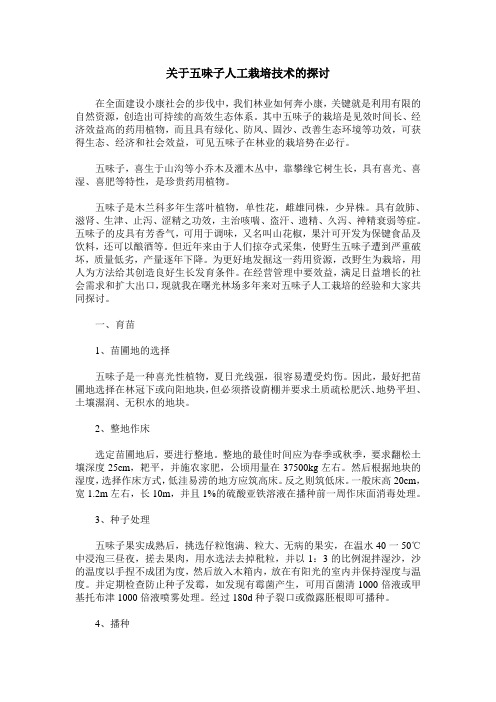 关于五味子人工栽培技术的探讨