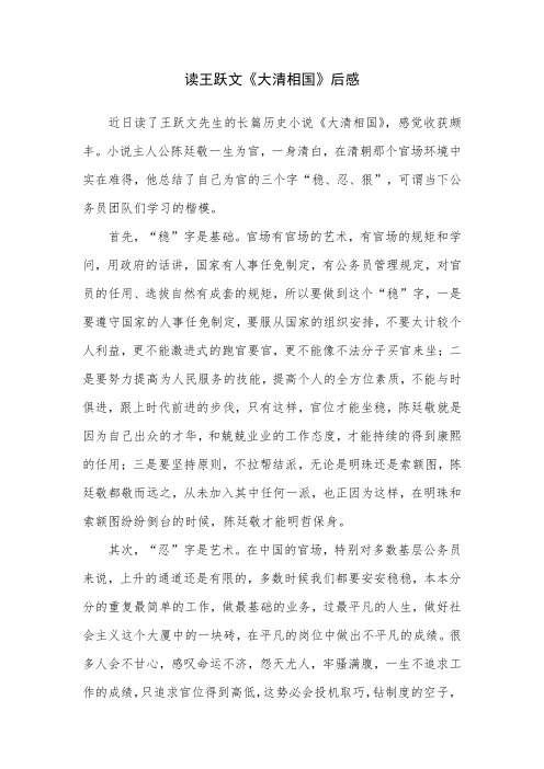 读大清相国后感