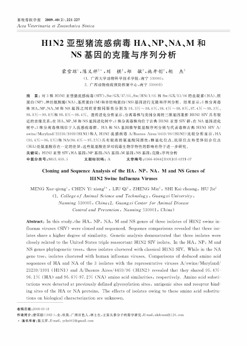 H1N2亚型猪流感病毒HA、NP、NA、M和NS基因的克隆与序列分析