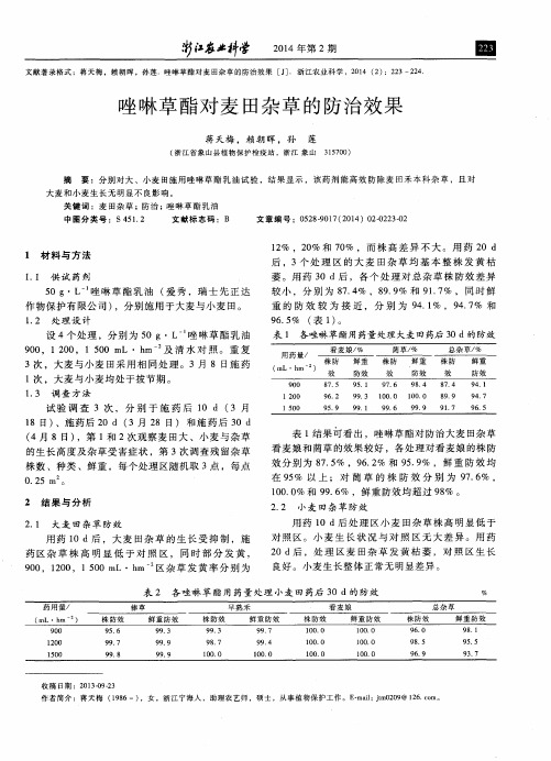 唑啉草酯对麦田杂草的防治效果