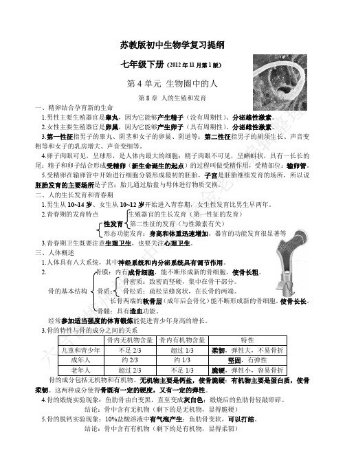 中考苏教版七下生物复习汇总