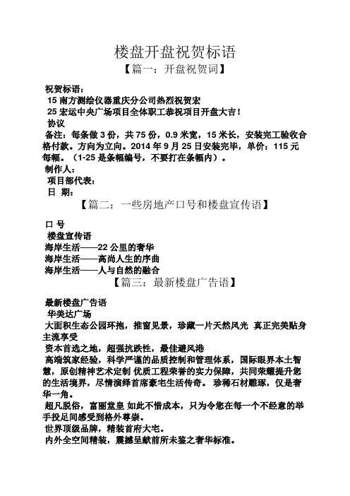 祝贺祝福之楼盘开盘祝贺标语