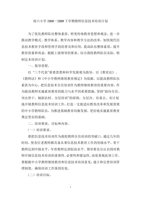 2008-2009下学期信息技术培训计划