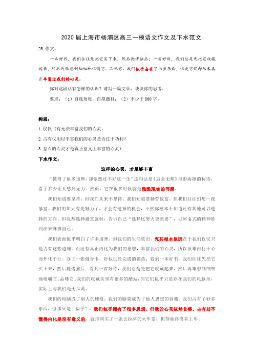 2020届上海市杨浦区高三一模语文作文下水范文