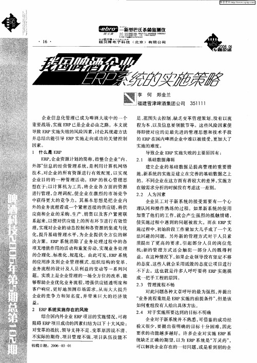 我国啤酒企业ERP系统的实施策略