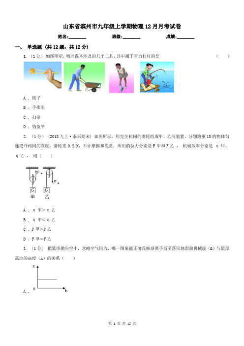 山东省滨州市九年级上学期物理12月月考试卷