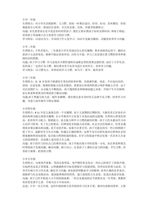 《从小一至高三各年级培养重点》