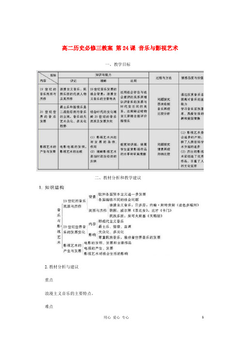 高中历史 第24课 音乐与影视艺术教案 新人教版必修3