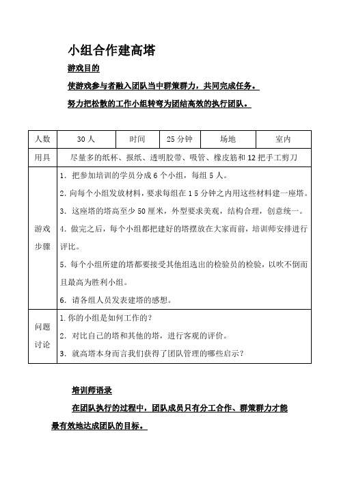 提高团队执行能力的个游戏小组合作建高塔