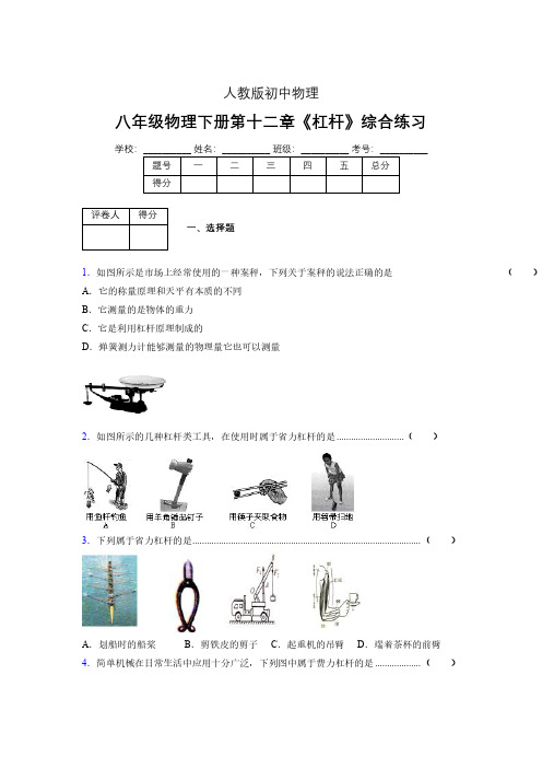 (中考)物理《杠杆》专项模拟练习(含答案) (305).pdf