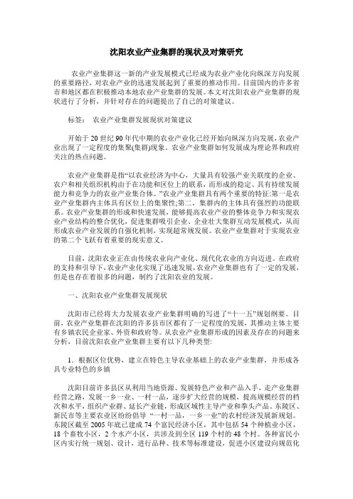 沈阳农业产业集群的现状及对策研究